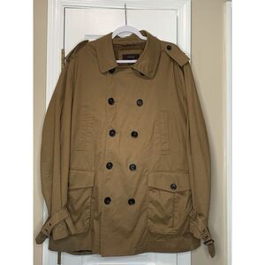 Men's Tasso Elba Beige Jacket Trench Coat Four Button Winter Size XL